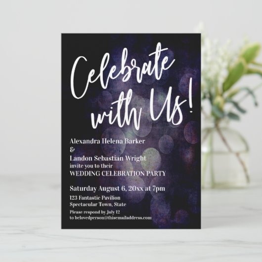 Met ons vieren! Handschrift Grunge Bokeh Kaart (Staand voorkant)