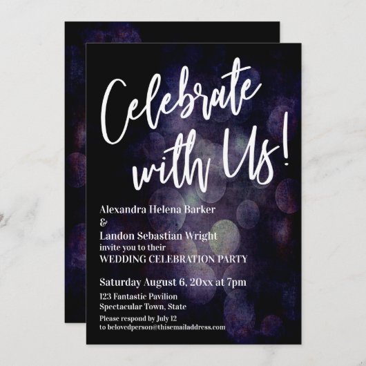 Met ons vieren! Handschrift Grunge Bokeh Kaart (Voorkant / Achterkant)