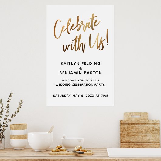 Met ons vieren! Minimale Gold Handwrite-gebeurteni Poster (Keuken)