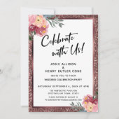 Met ons vieren! Roos Gold Glitter en Flowers Kaart (Voorkant)