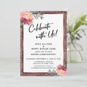 Met ons vieren! Roos Gold Glitter en Flowers Kaart (Staand voorkant)