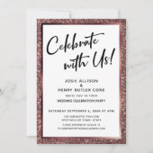 Met ons vieren! Roos Gold Glitter Receptie Kaart (Voorkant)