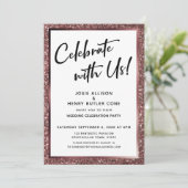 Met ons vieren! Roos Gold Glitter Receptie Kaart (Staand voorkant)