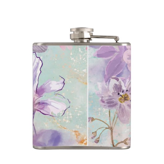 met Paarse bloemen omwikkelde kolf Heupfles (Achterkant)