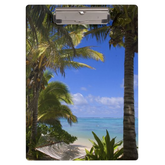 Met palmbomen omzoomd strand Cook Eilanden 2 Klembord (Voorkant)