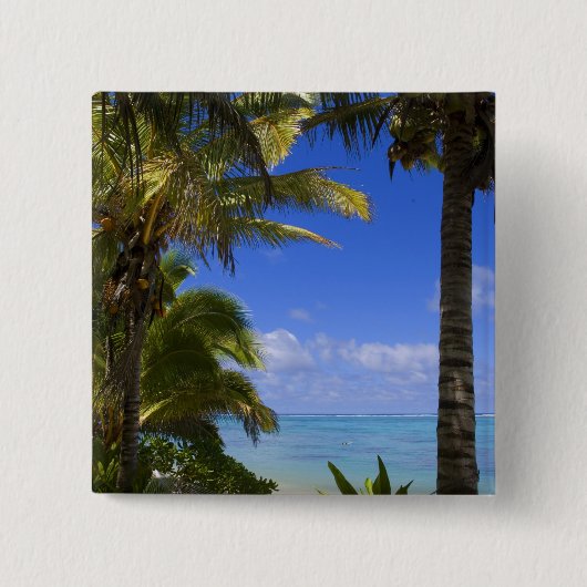 Met palmbomen omzoomd strand Cook Eilanden 2 Vierkante Button 5,1 Cm (Voorkant)