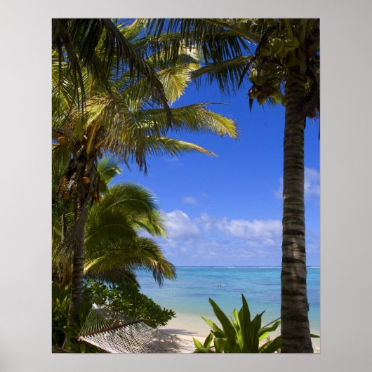 Met palmen omzoomd strand Cook Eilanden 2 Poster (Voorkant)