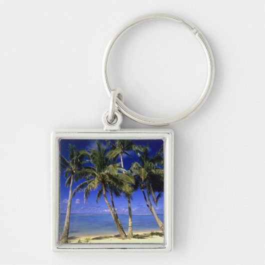 Met palmen omzoomd strand Cook Eilanden 4 Sleutelhanger (Voorkant)