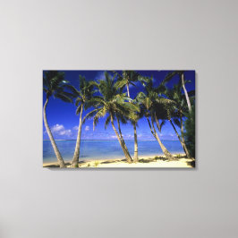 Met palmen omzoomd strand Cook Eilanden 6 Canvas Afdruk