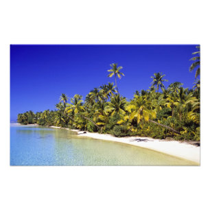 Met palmen omzoomd strand Cook Eilanden 6 Foto Afdruk