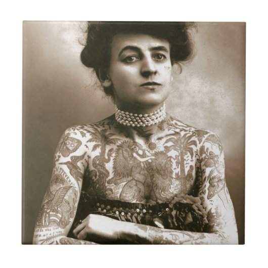 Met parels, Victoriaans Circus-foto Tegeltje (Voorkant)