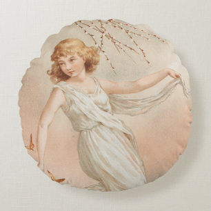 "Met Pasen Blij" - Vintage Afdruk, L. Prang & Co. Rond Kussen