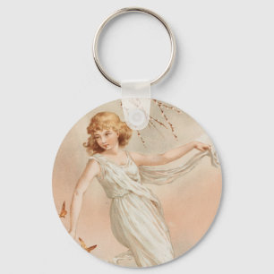 "Met Pasen Blij" - Vintage Afdruk, L. Prang & Co. Sleutelhanger