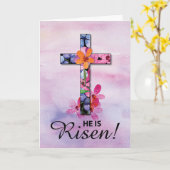 Met Pasen is hij Risen Cross Waterverf Flowers Kaart (Gele Bloem)