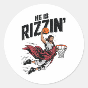 Met Pasen is hij Rizzin Jesus Basketball Christeli Ronde Sticker