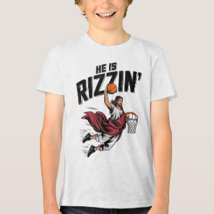 Met Pasen is hij Rizzin Jesus Basketball Christeli Tri-Blend Shirt