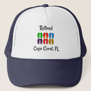 Met pensioen, Cape Coral, FL flip-flops ontwerp, Trucker Pet