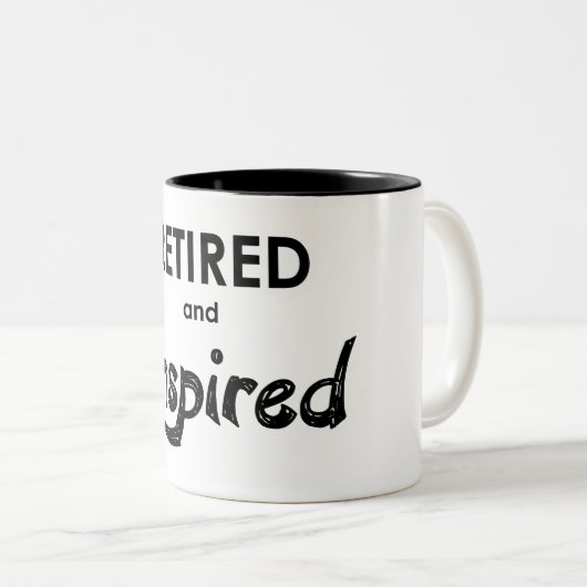 Met Pensioen en Geïnspireerd Tweekleurige Koffiemok (Voorkant rechts)