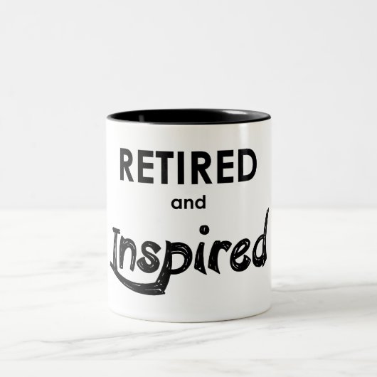 Met Pensioen en Geïnspireerd Tweekleurige Koffiemok (Center)