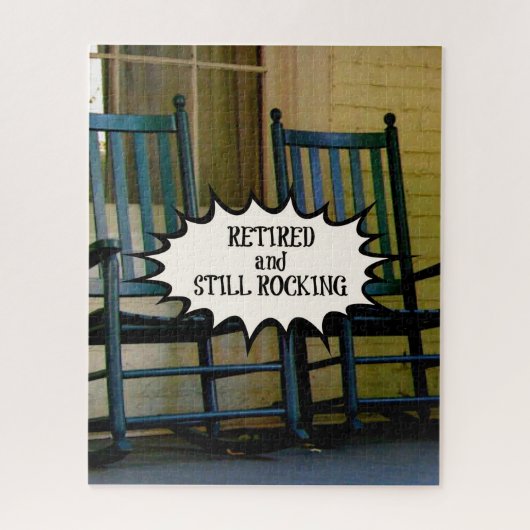 Met pensioen en nog steeds rockend aangepast ornam legpuzzel (Verticaal)