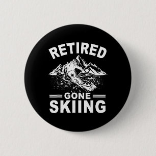 Met Pensioen Skiën Afdaling Ski Skier Gepensioneer Ronde Button 5,7 Cm