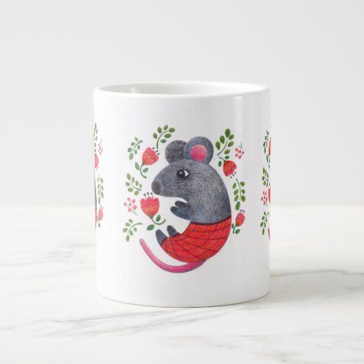 Met potlood getekende muis grote koffiekop (Voorkant)