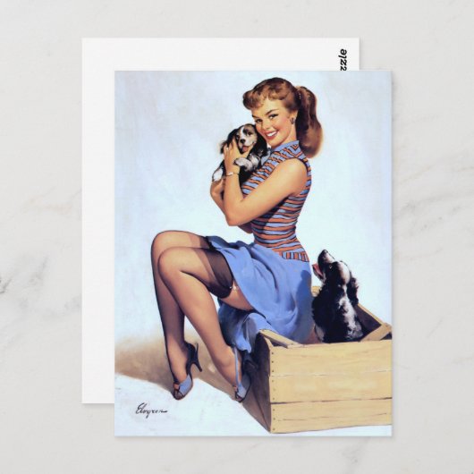 Met Puppies omhoog Briefkaart (Voorkant / Achterkant)