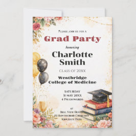 🎓Met QR Aquarel Bloemen Afstudeerfeest Kaart