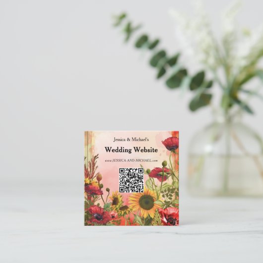 🌻Met QR code bruiloft website Informatiekaartje (Staand voorkant)