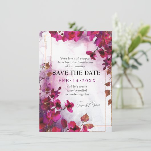 Met QR-code Fuchsia Enchantment: Waterverf Save The Date (Staand voorkant)