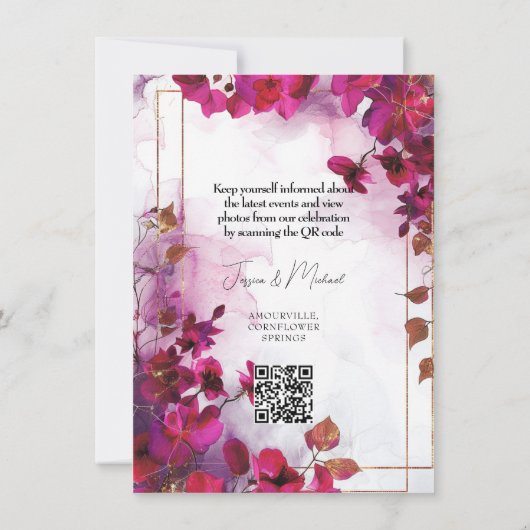 Met QR-code Fuchsia Enchantment: Waterverf Save The Date (Achterkant)