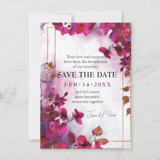 Met QR-code Fuchsia Enchantment: Waterverf Save The Date (Voorkant)