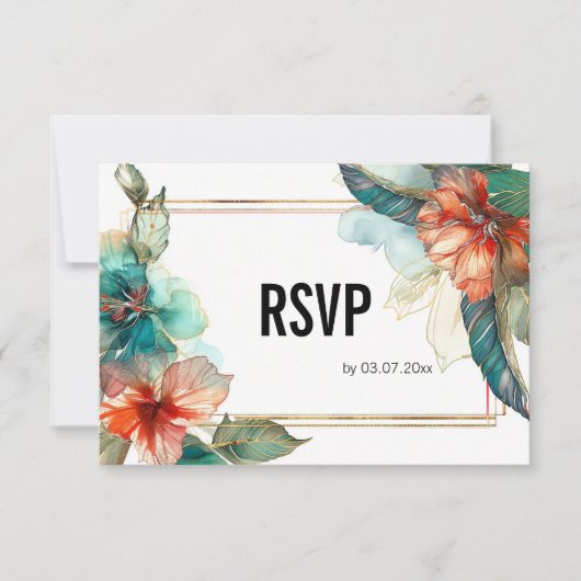 Met QR-code Hibiscus Serenade Paradise RSVP Kaartje (Voorkant)