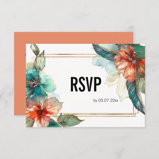 Met QR-code Hibiscus Serenade Paradise RSVP Kaartje (Voorkant / Achterkant)