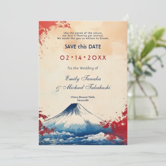 Met QR-code Japanse Harmonie met Fuji Save The Date (Staand voorkant)