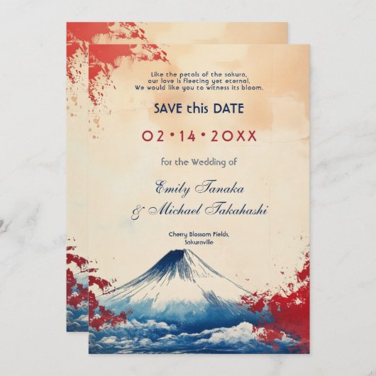 Met QR-code Japanse Harmonie met Fuji Save The Date (Voorkant / Achterkant)