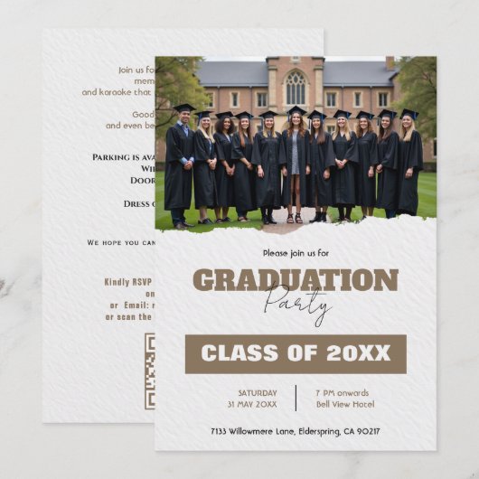 🎓Met QR-code Klas Jaar Foto Afstudeerfeest Uitnod Kaart (Voorkant / Achterkant)
