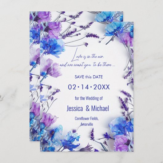 💍 met QR-code Korenbloemen en Lavendel Elegance Save The Date (Voorkant / Achterkant)