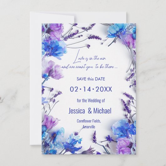 💍 met QR-code Korenbloemen en Lavendel Elegance Save The Date (Voorkant)