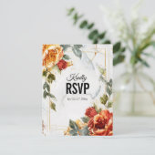 Met QR-code Marble Dreams: Orange Rose Elegance RSVP Kaartje (Staand voorkant)