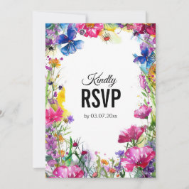 💍 met QR Code Meadow Blooms RSVP-kaart Kaart