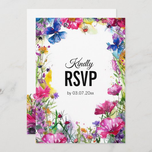 💍 met QR Code Meadow Blooms RSVP-kaart Kaart (Voorkant / Achterkant)