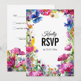 💍 met QR Code Meadow Blooms RSVP-kaart Kaart