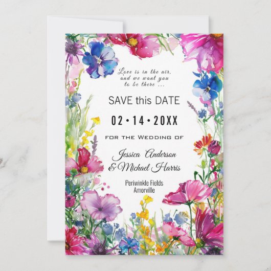 Met QR-code Meadow Blooms Save The Date (Voorkant)