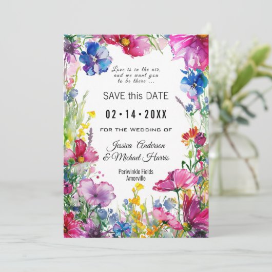 Met QR-code Meadow Blooms Save The Date (Staand voorkant)
