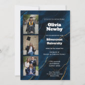 🎓Met QR-code Navy Luxe Marmeren Afstudeerfeestje Kaart (Voorkant)