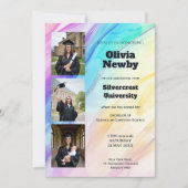 🎓Met QR Code Regenboog Marmer Afstudeerfeest Kaart (Voorkant)