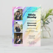 🎓Met QR Code Regenboog Marmer Afstudeerfeest Kaart (Staand voorkant)