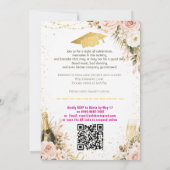 🎓Met QR-code Roze & Bloemrijke Viering Grad Kaart (Achterkant)