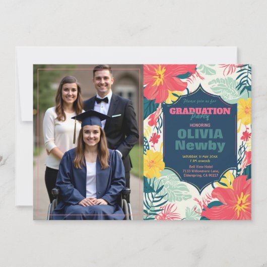 🎓Met QR code Tropische Bloei Foto Kaart (Voorkant)